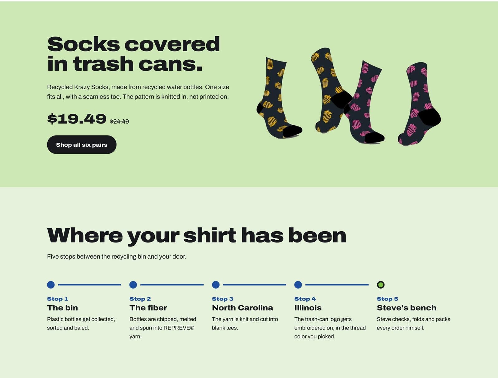 Socks section and the five stops from recycling bin to your door